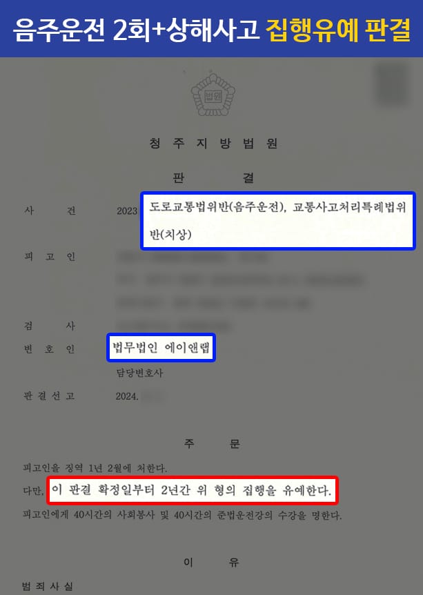 판결문 240514 음주운전 상해 집행유예