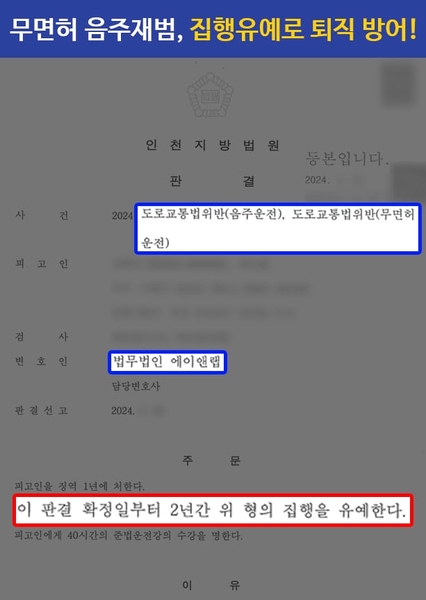 판결문 240705 무면허 음주운전 집행유예