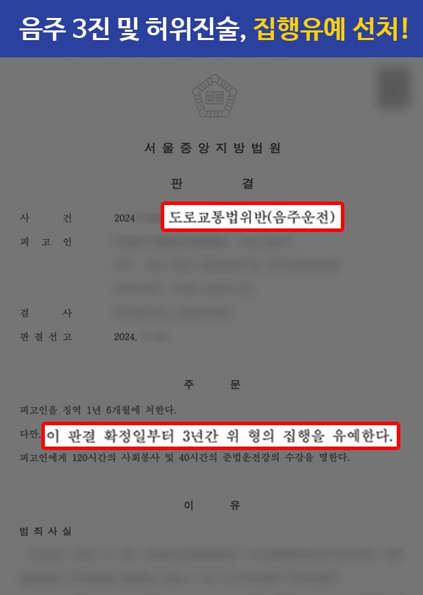 판결문 240729 음주 3진 집행유예
