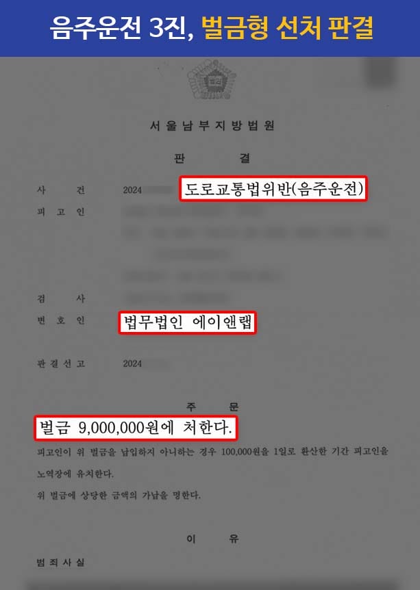 판결문 240906 음주 3진 벌금형